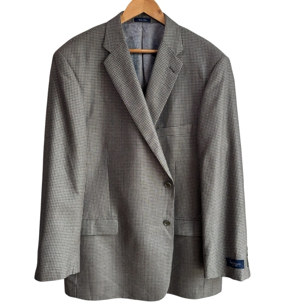 Turnbury Silk/Wool Suit Jacket 52R Grey Herringbone Plaid Blazer Office NWOT